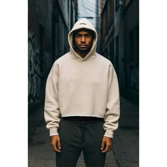 Essentials FEAR OF GOD White Pullover Cropped Hoodie Top  Mens Size Large - Picture 1 of 13
